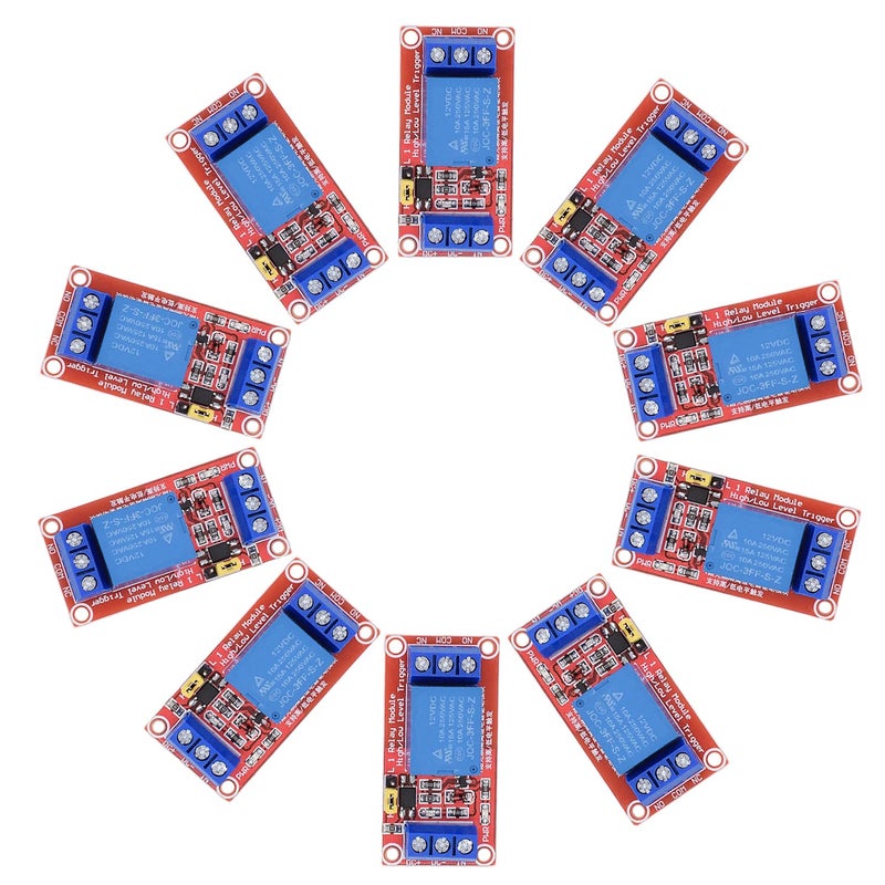 Valefod DC 12V Relay Module 1-Channel Relay Switch with Optocoupler Isolation High/Low Level Trigger, Pack of 10 - Image 1